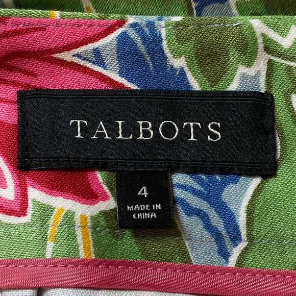Talbots Womens Straight Pencil Skirt Size 4 Blue Pink Floral Cotton Career - Picture 4 of 5